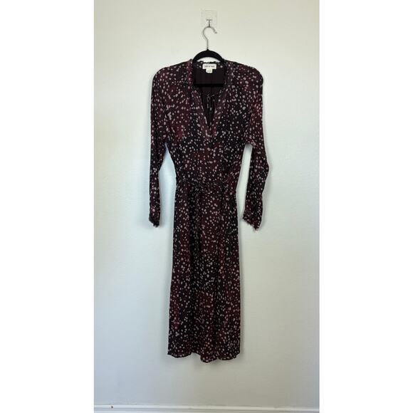 Cloth & Stone Abstract Polka Dot Long Sleeve Tie Waist Midi Dress Large - Picture 2 of 5